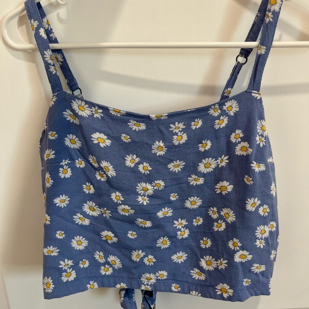 Hollister Blue Daisy Tie Back Crop Tank Top